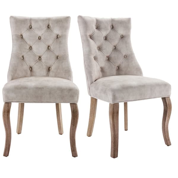 Elegant dining chairs 2 pcs with solid wooden legs, Light beige