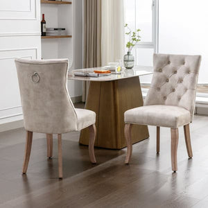 Elegant dining chairs 2 pcs with solid wooden legs, Light beige