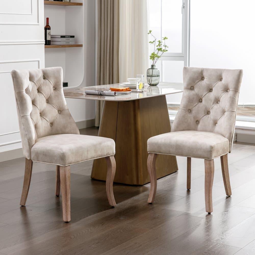Elegant dining chairs 2 pcs with solid wooden legs, Light beige