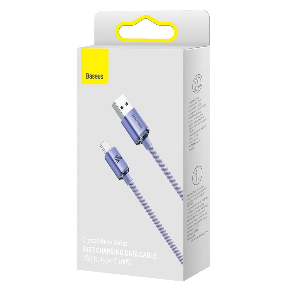 Baseus Crystal Shine Charging Cable, USB Type C/USB Type A, 200 cm, Purple, 100 W