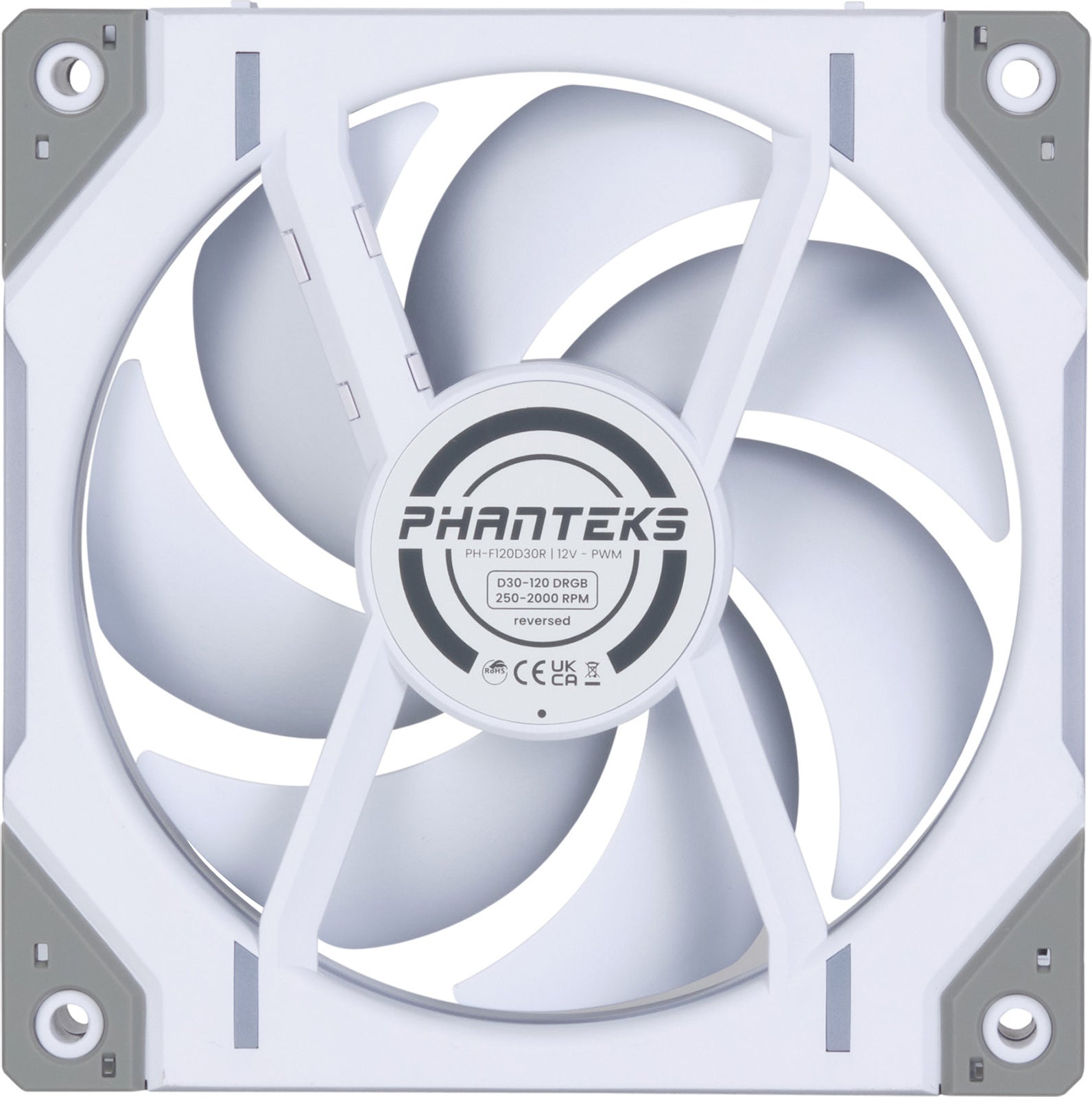 Phanteks D30-120 Reversed Airflow D-RGB PWM Fan, White, 120 mm, 3-pack