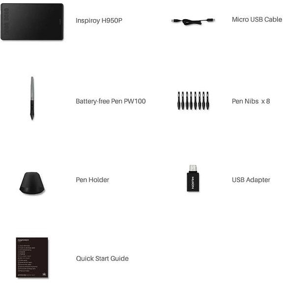 Huion Inspiroy H950P Drawing Tablet, Black