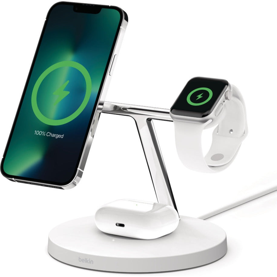 Belkin BoostCharge Pro 3-in-1 Wireless Charging Stand with MagSafe, White