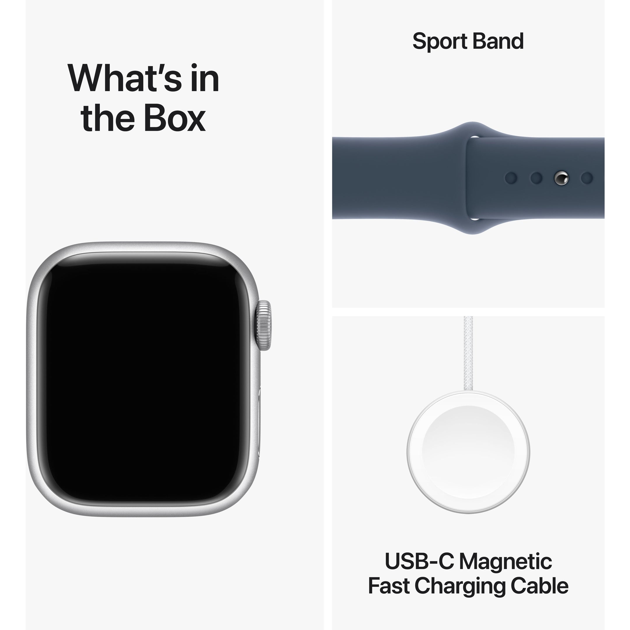 Apple Watch Series 9 GPS 41 mm Silver Aluminum Case with Storm Blue Sport Band, S/M