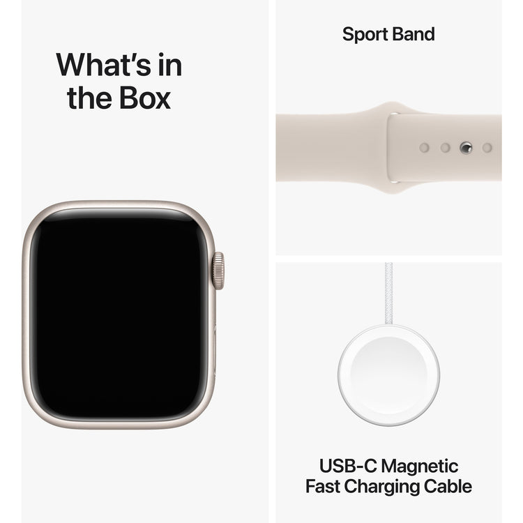 Apple Watch Series 9 GPS 45mm Star White Aluminum Case and Star White Sport Band, M/L MR973