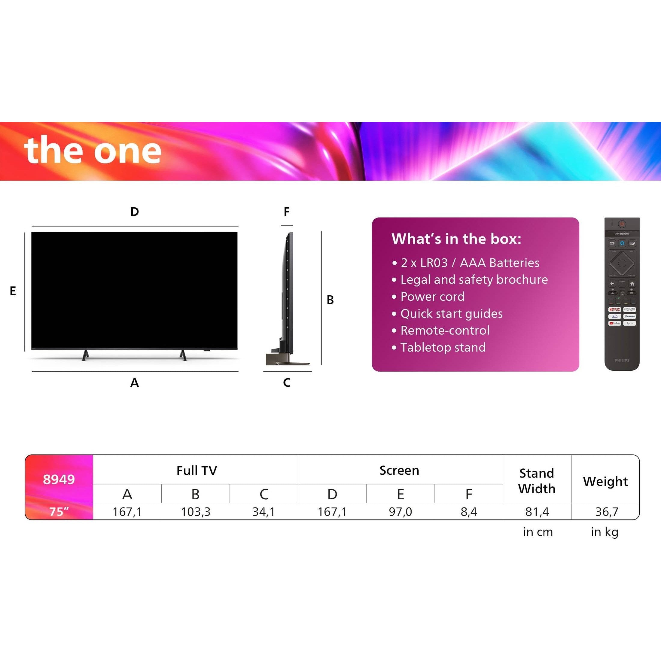 Philips The One 75" PUS8949 – 4K LED Ambilight TV