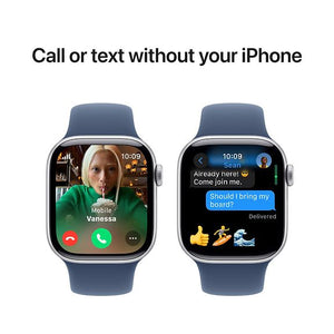 Apple Watch Series 10 GPS+Cell 42mm Silver Alum Case with Blue Sport Band, S/M MWX33