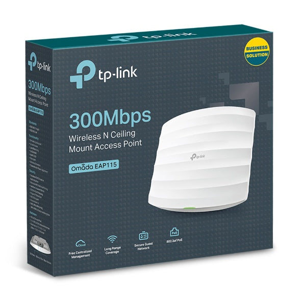 TP-Link EAP115 Wireless Access Point, 2.4 GHz, White