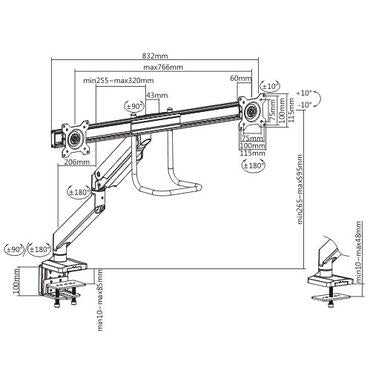 Prokord LDT23-C022 Monitor Arm 10" - 32" , Black