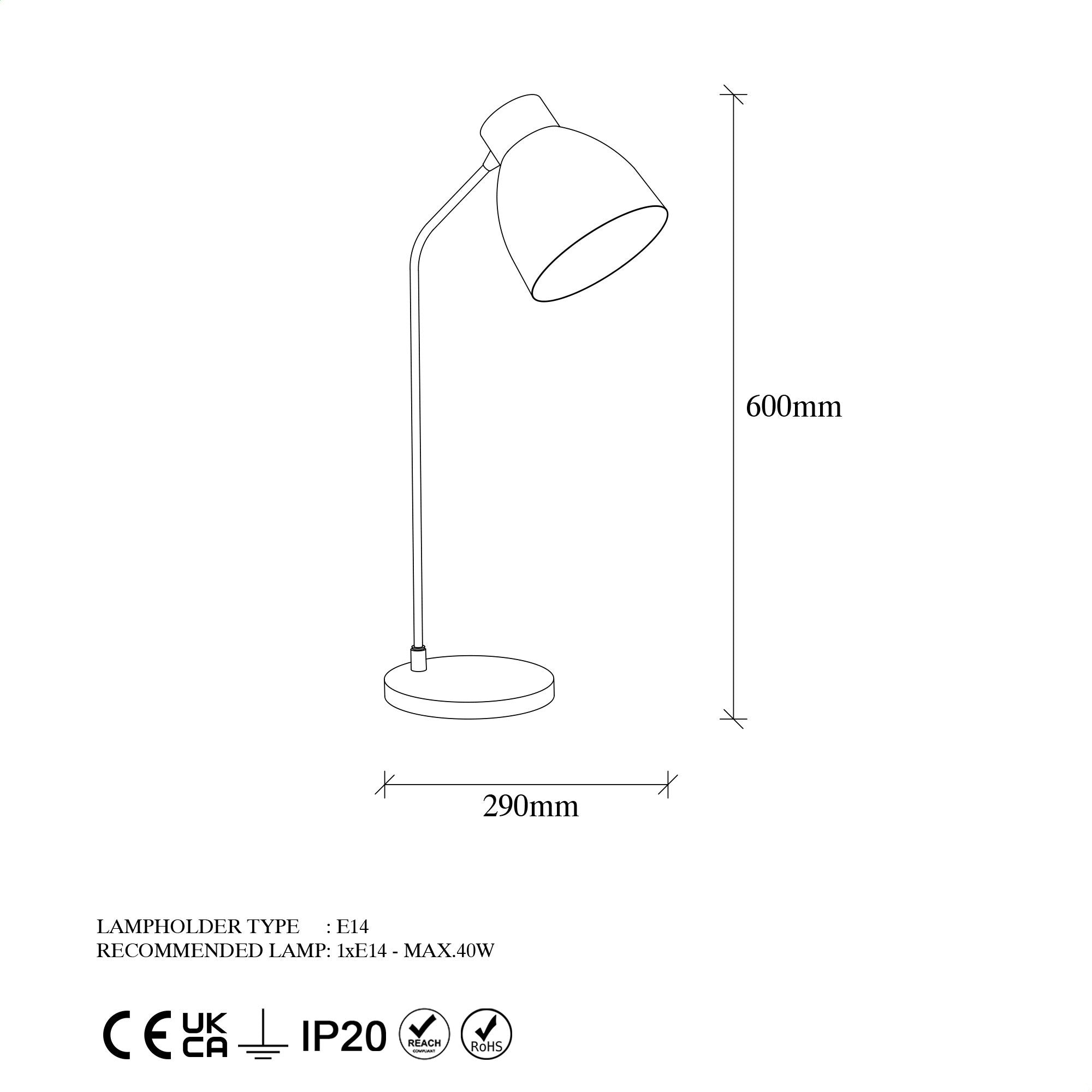 Table lamp Opviq Lamp Murek, E14, stand base , 40W