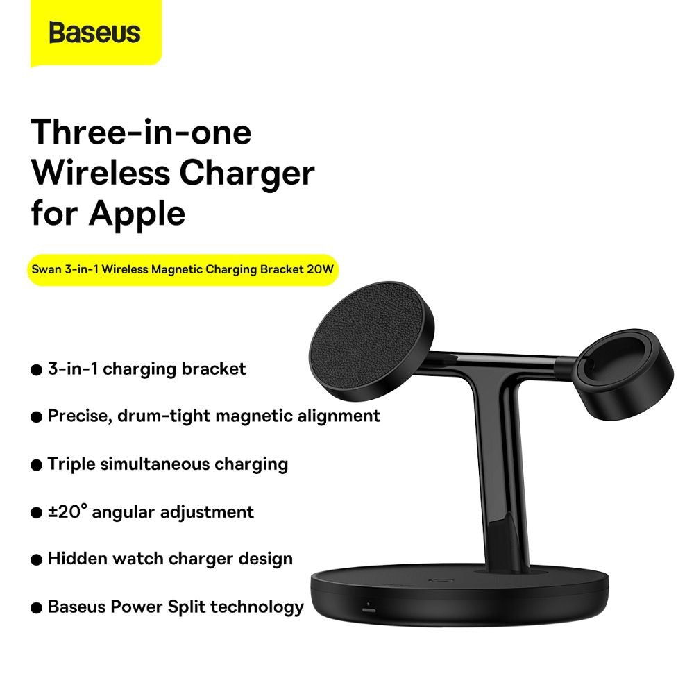 Baseus 3-in-1 Wireless Charger, USB-C female/3 x Qi Wireless, 15 W