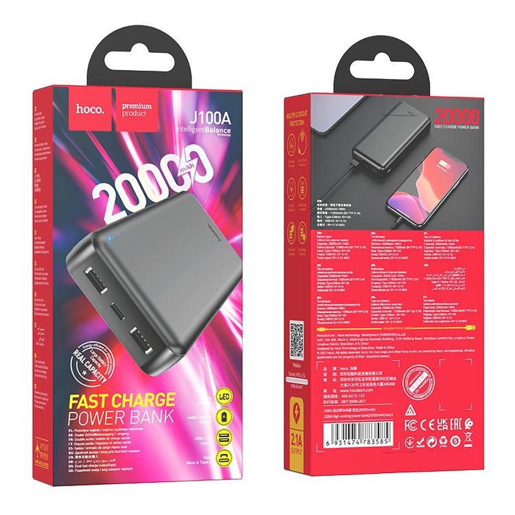 Power bank Hoco J100A 2xUSB-A, 20000 mAh, black