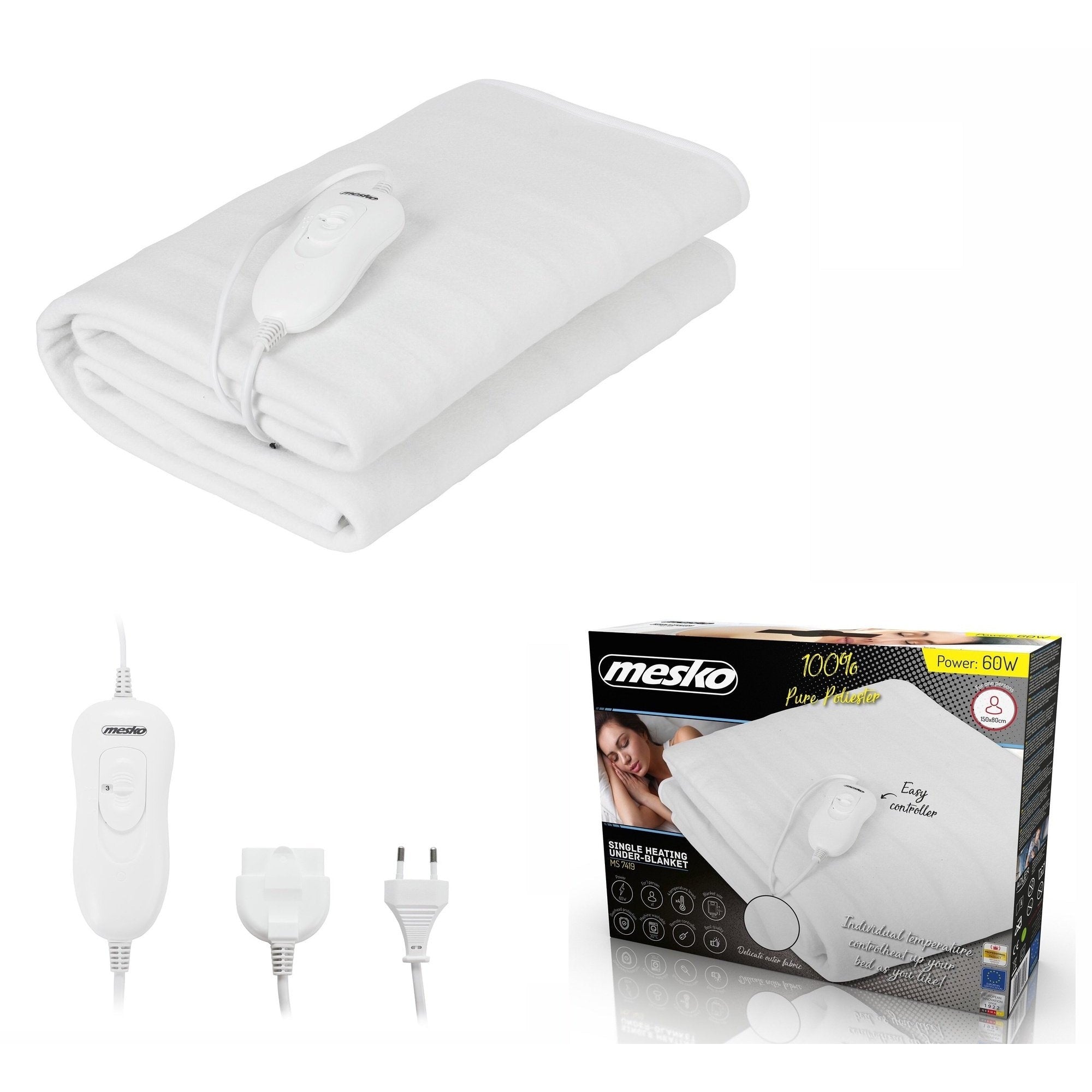 Heating blanket Adler MS 7419, white, 150 cm x 80 cm