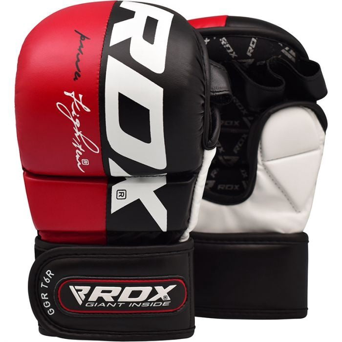 RDX Grappling Rex T6 Plus MMA Gloves, White/Black/Red, M