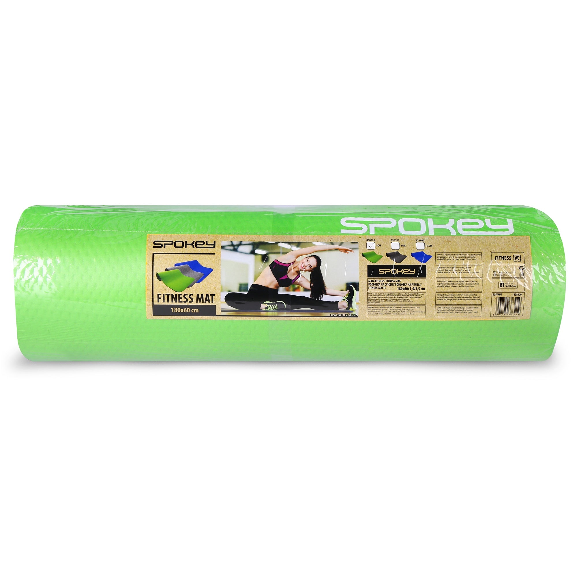 Spokey SoftMat fitness and yoga mat, Green/Grey, 180 cm x 60 cm x 1 cm