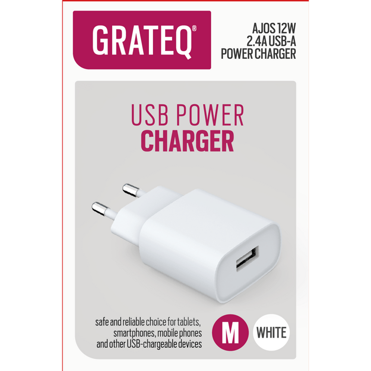 GRATEQ AJOS AC ADAPTER USB-A 12W WHITE