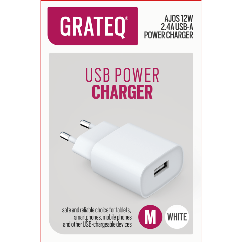 GRATEQ AJOS AC ADAPTER USB-A 12W WHITE