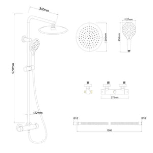 Shower Set - With Thermostatic Faucet and Rain Shower - Black