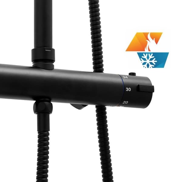 Shower Set - With Thermostatic Faucet and Rain Shower - Black