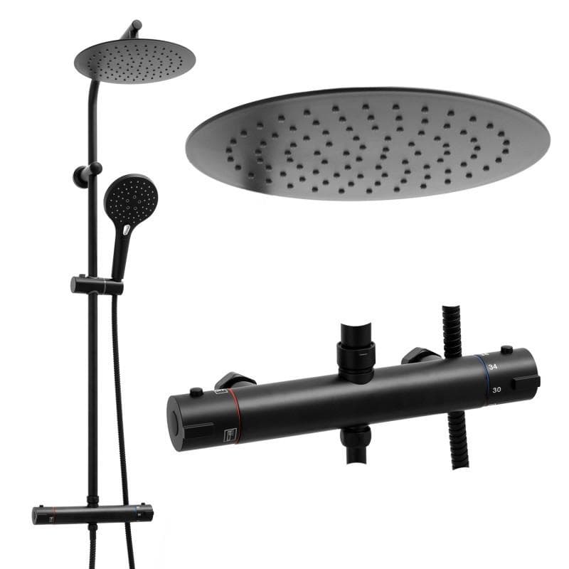 Shower Set - With Thermostatic Faucet and Rain Shower - Black