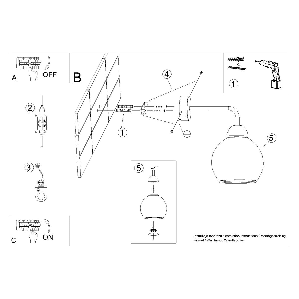 Sollux Alino 1 Wall Light, 60 W, E27