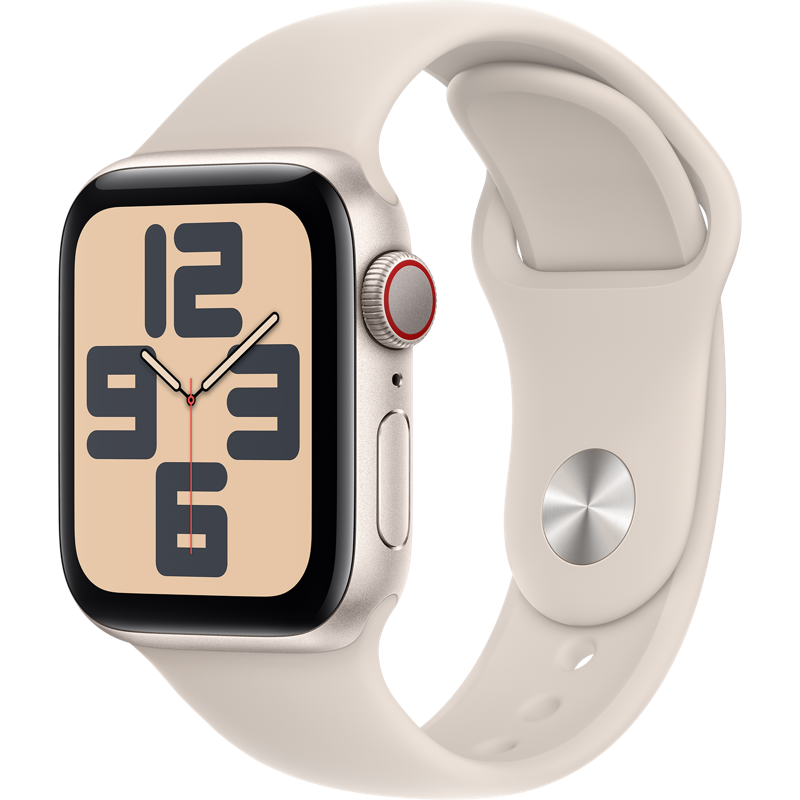 Apple Watch SE (GPS + Cellular) 40 mm Star White -alumiinikotelo ja Star White Sport Band, S/M (MRFX3)