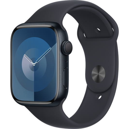 Apple Watch Series 9 (GPS) 45 mm Midnight Blue -alumiinikotelo, jossa Midnight Blue Sport Band, M/L (MR9A3)