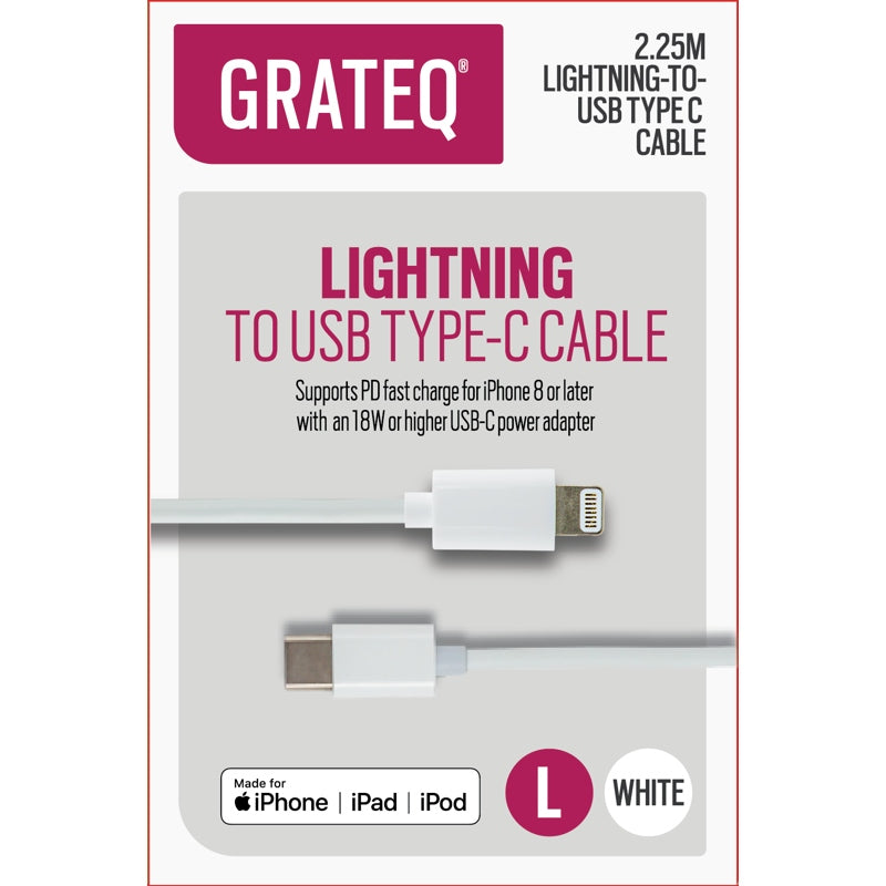 Grateq MFI Lightning USB-C 2.25M PD WH