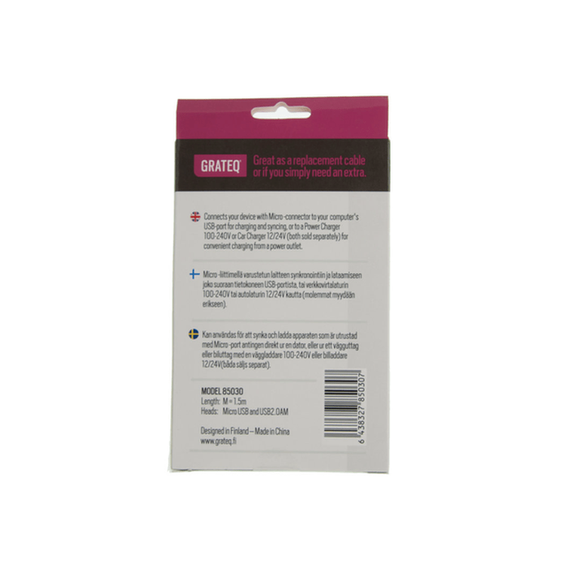 Grateq MicroUSB - USB cable, 1.5m, black
