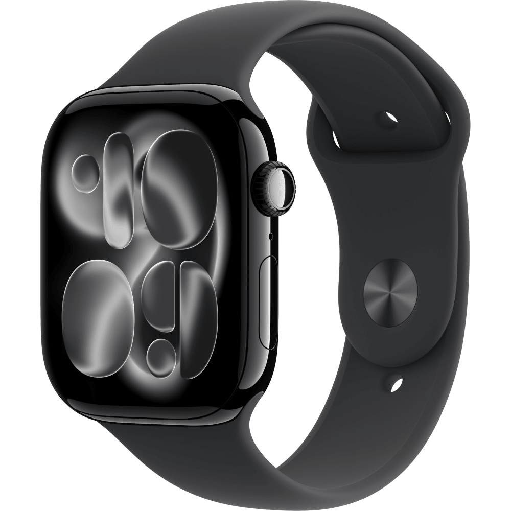 Apple Watch Series 11 GPS + Cellular, 42 mm Mirror Black/Black Sport Band, M/L