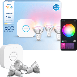 Philips Hue Essential GU10 Spotlight Bulb, 3 pcs + Hue Bridge