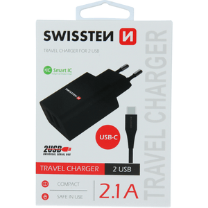 Swissten Travel Charger 2.1A + USB-A to USB-C Charging Cable 1,2m