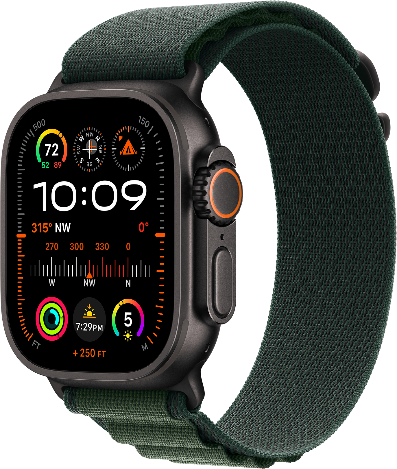 Apple Watch Ultra 2 (GPS + Cell) 49 mm, Black Titanium Case with Dark Green Alpine Loop