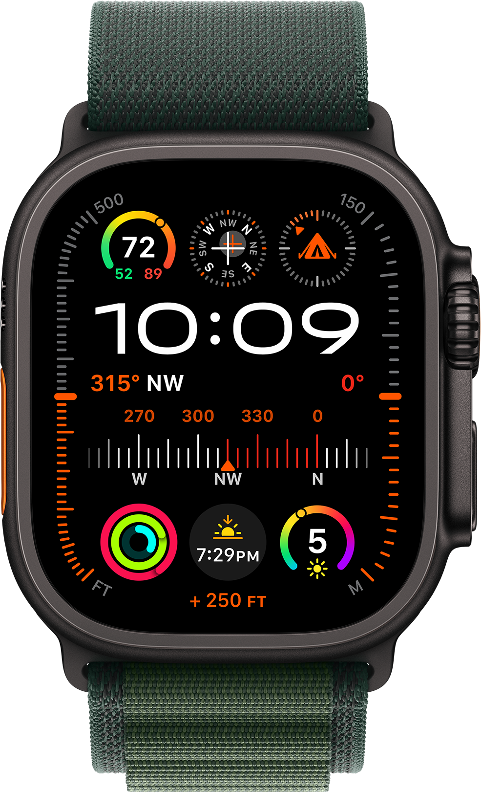 Apple Watch Ultra 2 (GPS + Cell) 49 mm, Black Titanium Case with Dark Green Alpine Loop