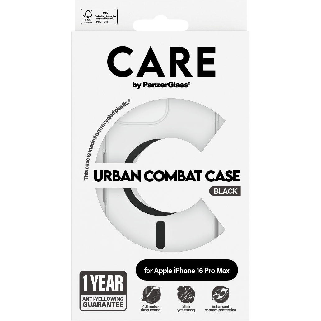 Care by PanzerGlass Urban Combat MagSafe Case for iPhone 16 Pro Max, Black Magnet