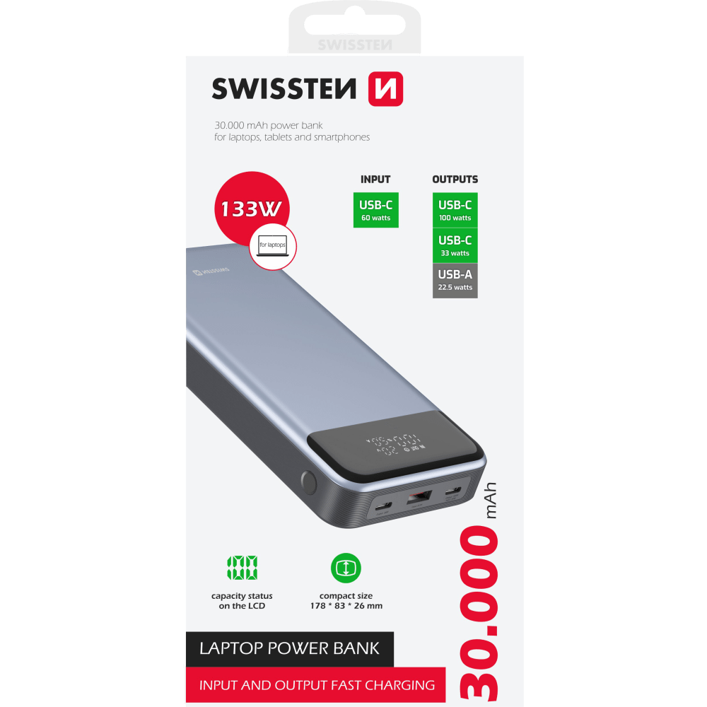 Swissten Power Bank 30 000 mAh 133 W