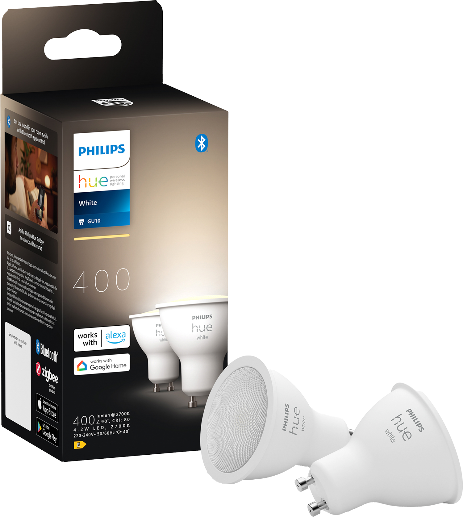 Philips Hue Vit GU10 Spotlightlampa, 2 st