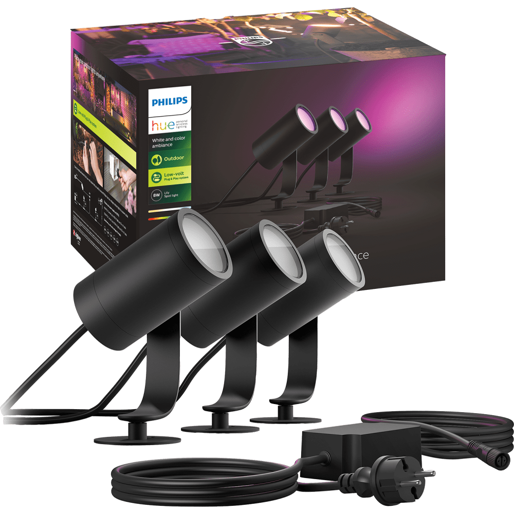 Philips Hue Lily White & Color Ambiance Outdoor spotlight, 3 pcs