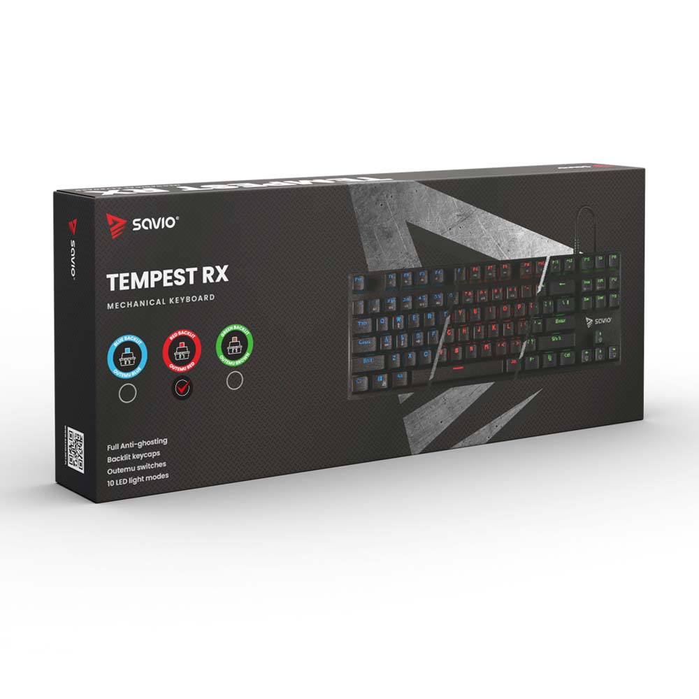 Savio Tempest RX Outemu Red EN, Gaming Keyboard, black