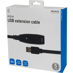 Deltaco Active USB 3.0 Extension Cable, 5m, Active, Type A Male - Type A Female, Black