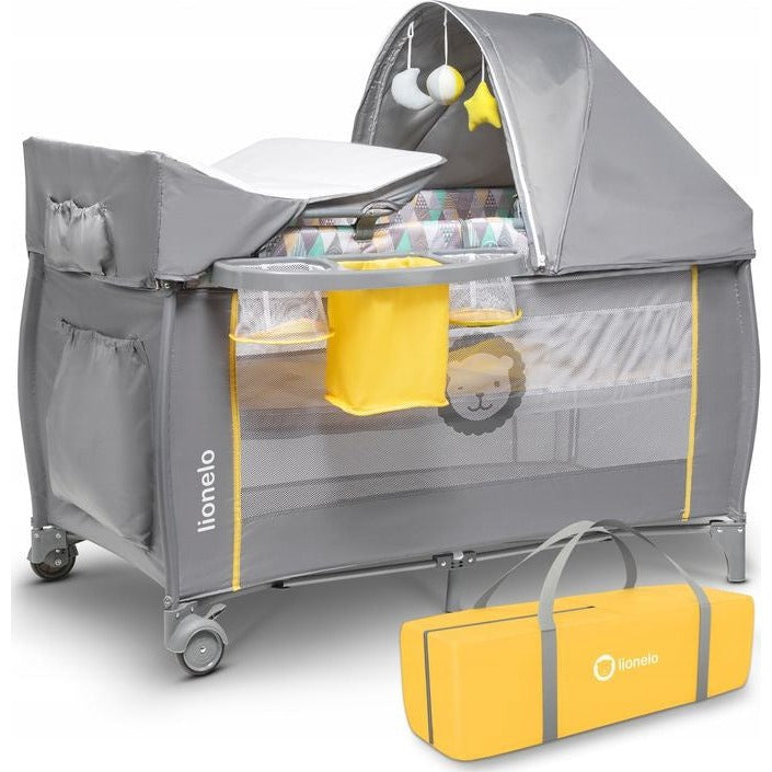 Lionelo Sven Plus Travel Cot, Grey/Yellow