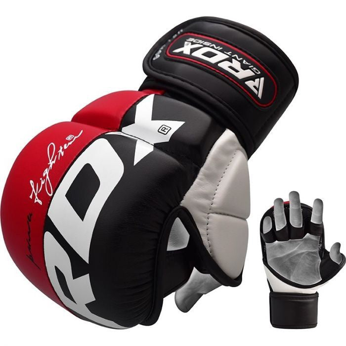 RDX Grappling Rex T6 Plus MMA Gloves, White/Black/Red, M