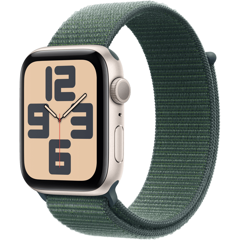 Apple Watch SE 2nd Gen 44mm GPS with Starlight Alum Case and Green Sport Loop