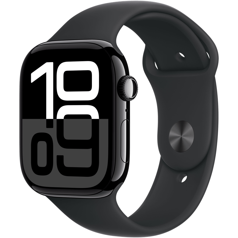 Apple Watch Series 10 46mm GPS Jet Black Aluminum Case with Black Sport Band M/L