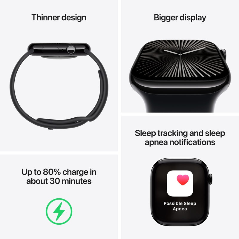 Apple Watch Series 10 GPS + Cellular 46mm Mirror Black Aluminum Case with Inky Sport Loop MWY53