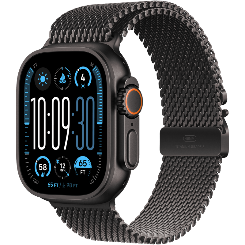 Apple Watch Ultra 2 49mm, Black Titanium with Black Milanese Loop