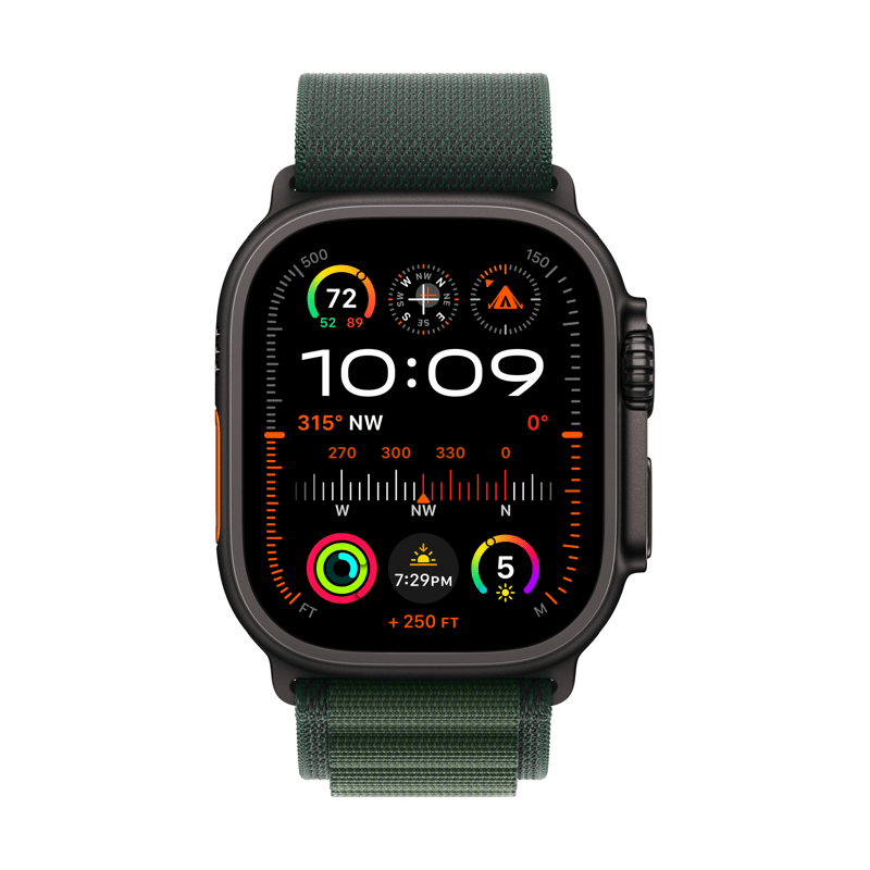 Apple Watch Ultra 2 49mm Black Titanium Dark Green Alpine Loop S-size