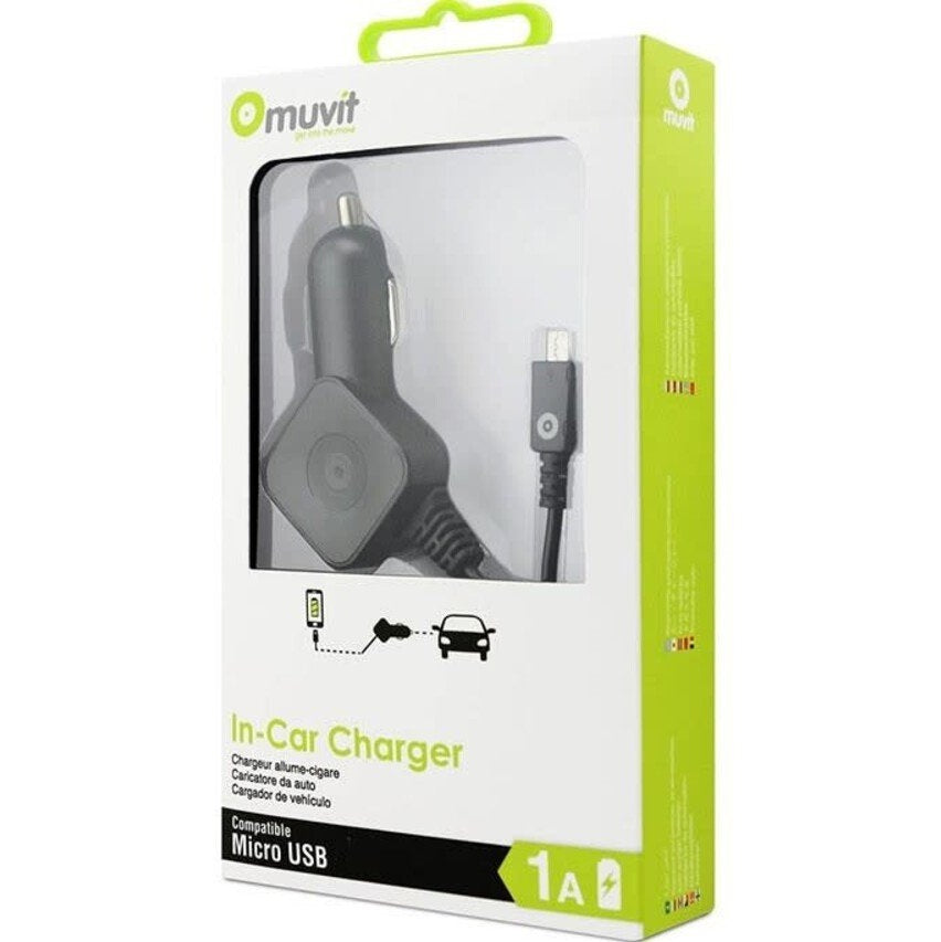 Muvit iO Micro USB Car Charger 1A Black with 1.5m Coiled Cable