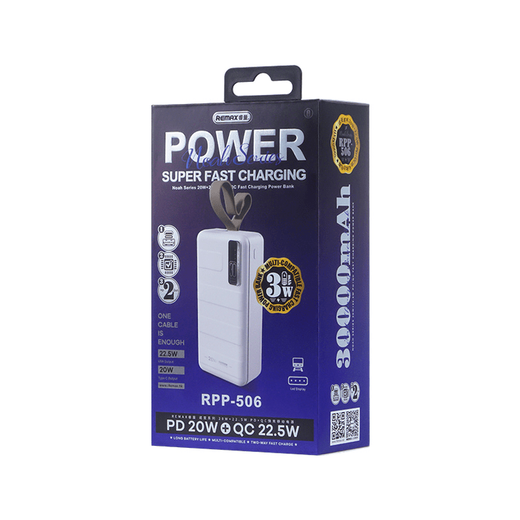 Power bank Remax, 30000 mAh, 20 W, blue