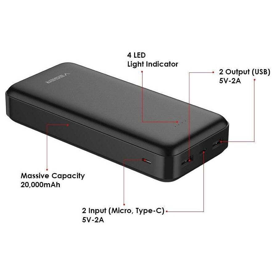 Power bank Veger A20, 20000 mAh, black